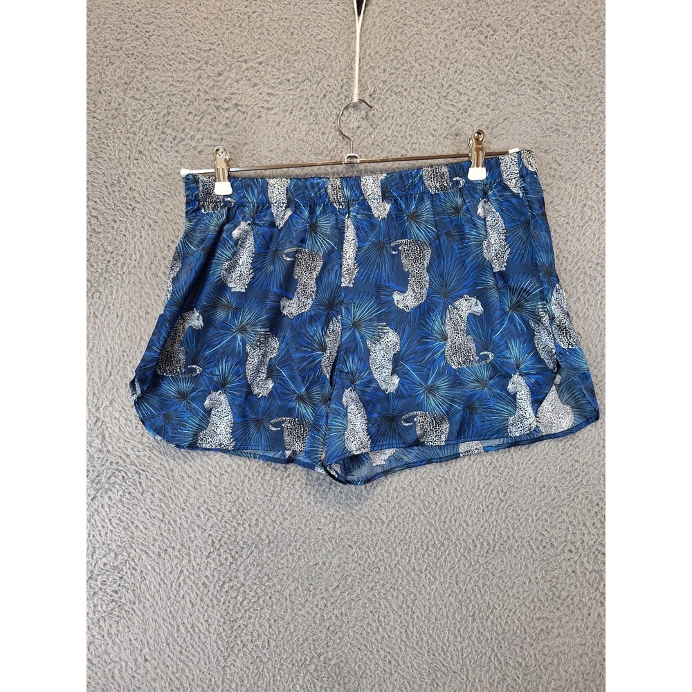 Tommy Bahama Sleepwear Shorts Women L (Fits 32W) Blue Leopard Leaf Elastic Waist
